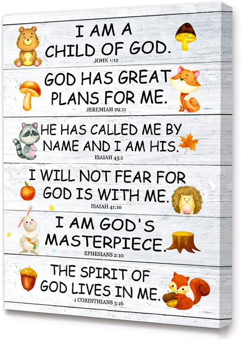LISTNGBO Bible Verses Wall Decor for Kids,I Am Child Of God Scripture Wall