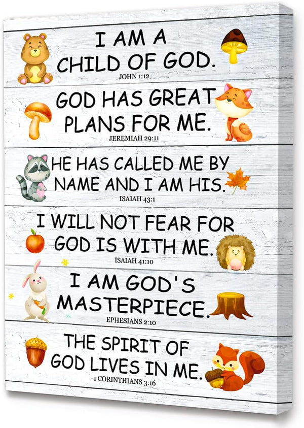 LISTNGBO Bible Verses Wall Decor for Kids,I Am Child Of God Scripture Wall