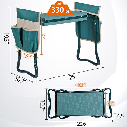 2 1 Set HomGarden Upgraded Folding Garden Kneeler Seat Bench Stool w/Thicken & Widen Soft Kneeling Pad, Portable Heavy