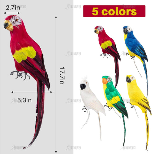 AUEAR 17.7 Inch Red Lifelike Artificial Birds, Feathered Fake Parrot Decor Model for Craft Decoration