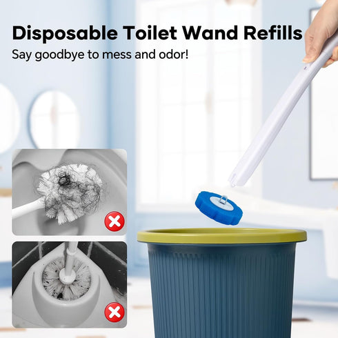 2 Pack Set, 96 Disposable Toilet Brush and Holder Wall Mounted Toilte Wand Kit, Disposable Bowl Ceaner Wand and Caddy