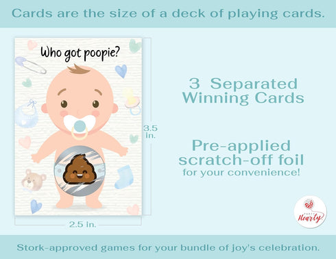 Party Hearty Baby Shower Games, 33 Poopie Emoji Scratch Off Lottery Tickets for Girl and Boy