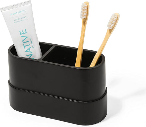 Matte Black Large Toothbrush and Toothpaste Holder and Cup for Bathroom Vanity