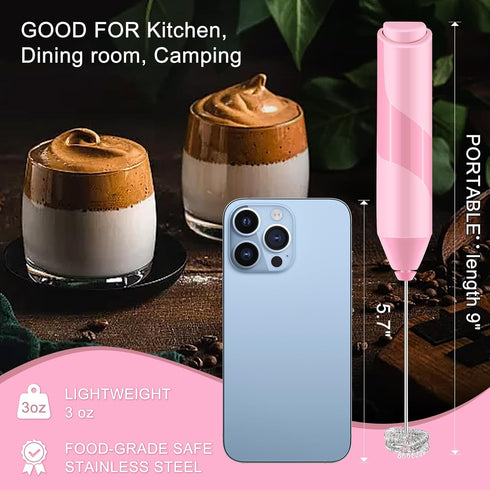Double Whisk Milk Frother, Handheld Electric Blender Stick, Battery Operated Foam Maker for Coffee and Hot Chocolate