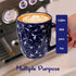 18 OZ Set 6, Schliersee Large Coffee Mugs of Ceramic Mug for Man Woman, Blue White Geometric Floral Porcelain Cup