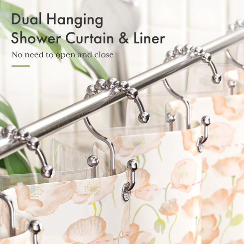 Amazer Shower Curtain Hooks, Plastic Double Shower Curtain Rings for Bathroom Shower Curtain Rod - Set of 12, Nickel