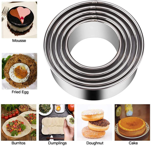 5 Pieces Biscuit Cookie Cutters Set, Stainless Steel Round Cookie Cutters in Graduated Sizes