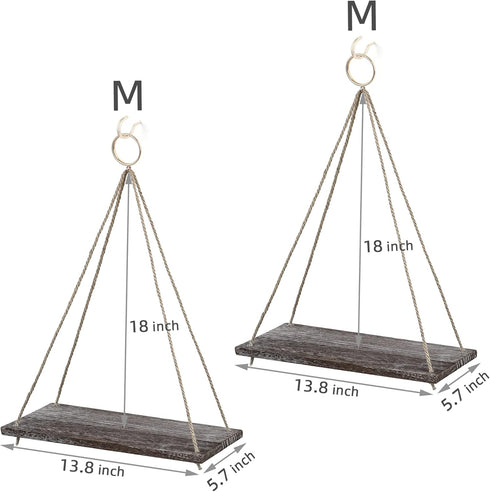 MITIME Hanging Shelves - Set of 2 Indoor Plant Shelf & Wall Hanging, Boho Style Floating Shelves