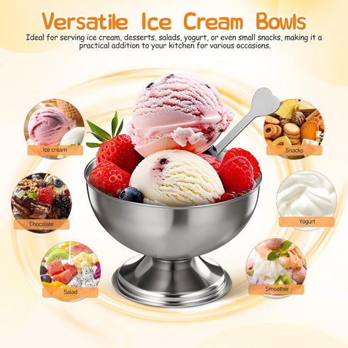 4 9oz Pcs Stainless Steel Dessert Bowls, Ice Cream Cups Footed Dessert Cups Mini Desserts Bowls for Sundae Parfait