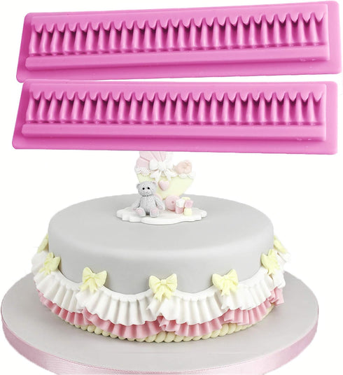 2 Pieces Border Silicone Fondant Baking Cake Molds - Pleated Lace Waves Mold for Cake Decorating, Sugarcraft,
