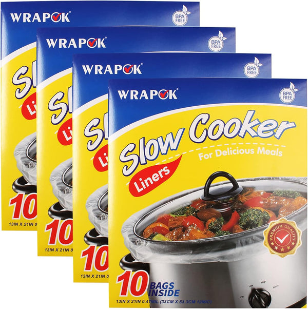 Slow Cooker Liners, Kitchen Disposable Cooking Bags, Large Size 13 x 21 Inch, 4 Pack (40 Bags Total)