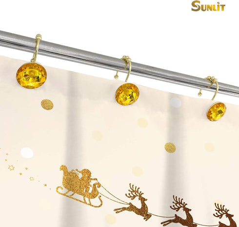 Sunlit Luxury Design Round Yellow Diamond Crystal Gem Bling Shower Curtain Hooks, Rust Proof Metal Rings - 12 Pack