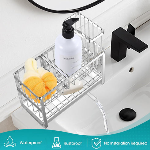 Counter (2 Sinnsally Kitchen Sponge Holder,Sink Caddy Organizer with High Brush Holder,Stainless Steel Sink Box Dish