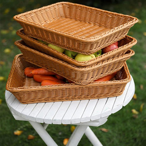 Yarlung 3 Pack Imitation Rattan Woven Bread Baskets, 11.8 Inch Poly Wicker for Food Serving and Display