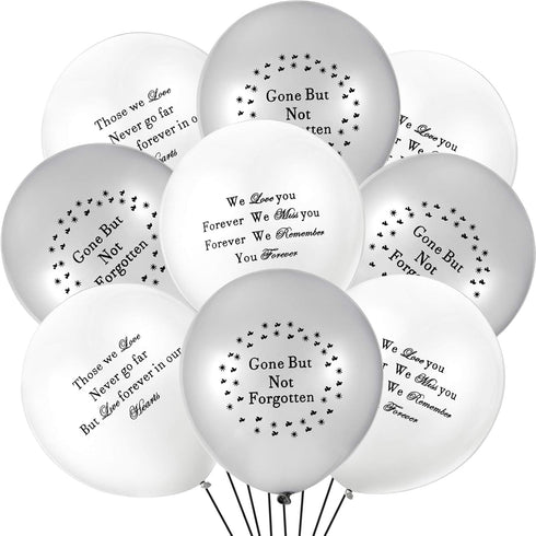 Gejoy 60 Pieces Memorial Balloons for Funeral Remembrance, White and Silver Balloons for Celebration of Life