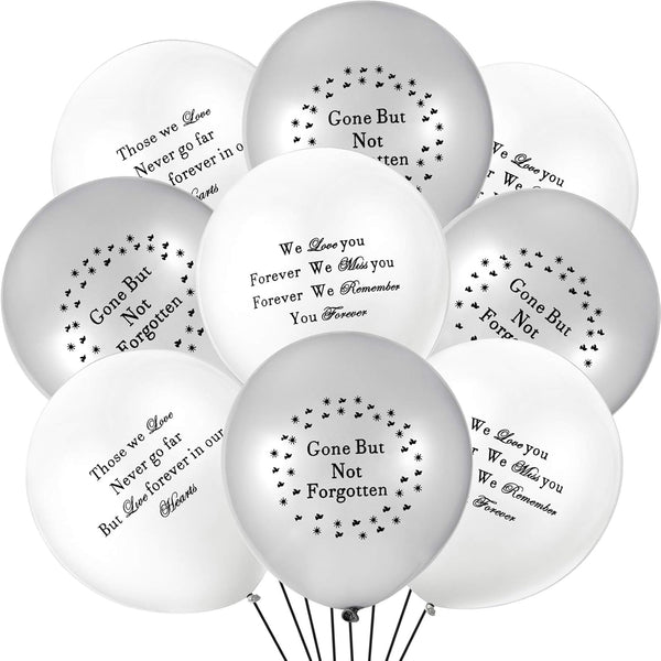 Gejoy 60 Pieces Memorial Balloons for Funeral Remembrance, White and Silver Balloons for Celebration of Life