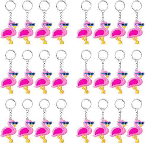 24 Pack Pink Flamingo Keyring - Party Favor for Flamingo Lovers, Guest Return Gift, Hawaii Themed Party