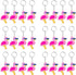 24 Pack Pink Flamingo Keyring - Party Favor for Flamingo Lovers, Guest Return Gift, Hawaii Themed Party