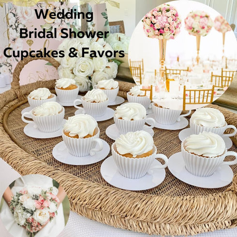 Evelots 12 Pc Set Silicone Teacup Cupcake Liners for Baking, Non-Stick, Oven Safe, Reusable, 2 Colors