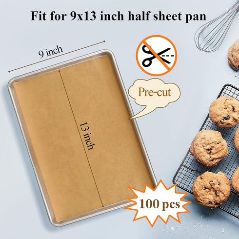 100PCS Unbleached Parchment Paper for Air Fryer Liners, 9x13 Inch Precut Parchment Paper for Baking Sheet, Baking Supplies Baking Paper for Toaster Oven, Cookie sheet, Baking pan, Bread pan by DISSKNIC