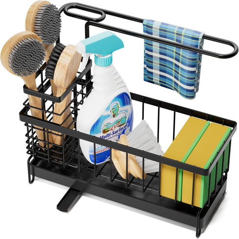 Tell Love Kitchen Sink Caddy, Sponge Holder with Towel Holder, Kitchen Holder for Sink