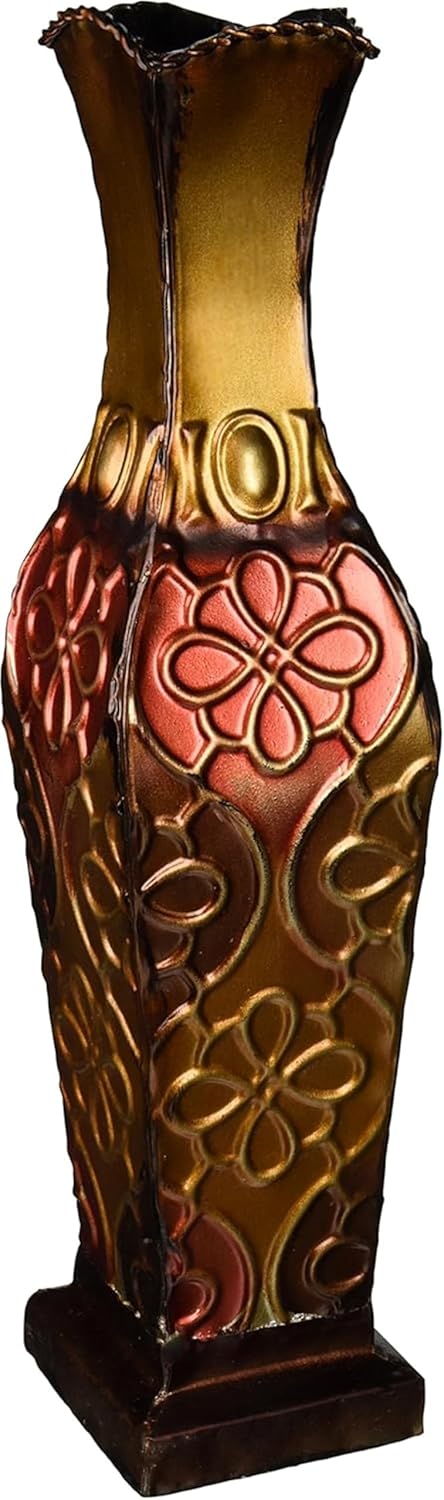 Elements Harlequin Embossed Decorative Metal Vase, 17-Inch, Home Decor for Floral Arrangements