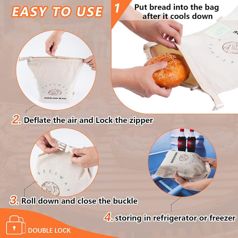 ORORIN (2-Pack) Beeswax Bread Bags for Sourdough,Reusable Linen Waxed Sourdough Bread Bags for Homemade Bread,Bread