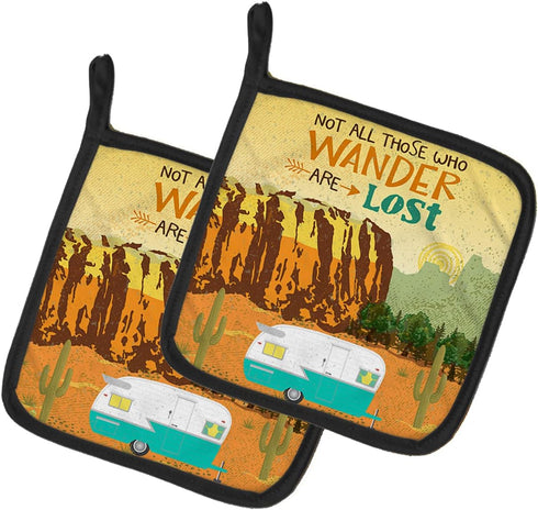 Caroline's Treasures VHA3025PTHD Retro Camper Camping Pot Holders Set, Heat Resistant Kitchen Hot Pads, 7.5 x 7.5