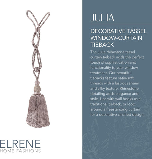 Elrene Home Fashions Julia Rhinestone Tassel Curtain Tieback, 26", Mauve