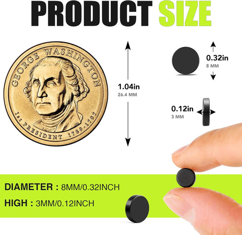 Small Magnets, 120Pack Black Refrigerator Magnets 8x3mm Rare Earth Magnets Neodymium Magnets for Crafts, Whiteboard, Kitchen Cabinet