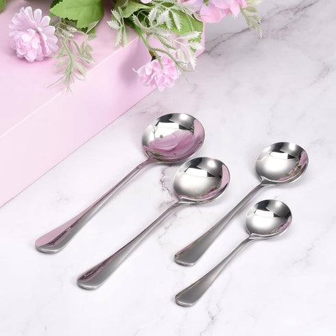 uxcell 6Pcs 5.1 Inch Stainless Steel Soup Spoon Set, Round Dinner Spoons for Bouillon Coffee Soup