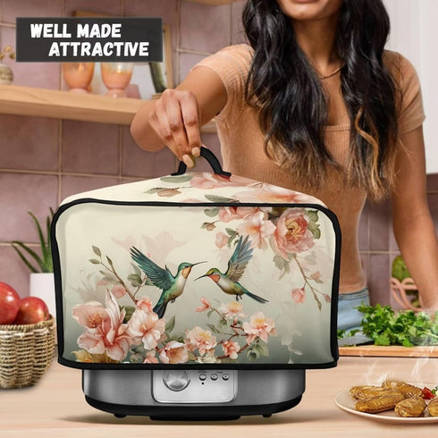 Hummingbird Slow Cooker Cover, Flower Dust Covers for Kitchen Appliances, Insulated Cooker Appliance Cover