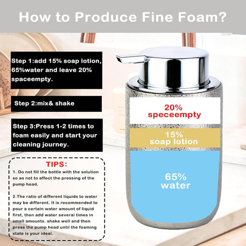 Foaming Soap Dispenser, Ceramic 12oz Foam Soap Pump for Countertop, Silver Luxury Kitchen Dispenser for Hand Soap