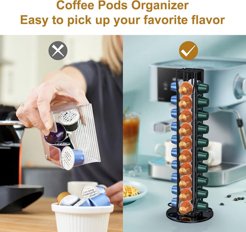Coffee Pod Holder Organizer for Nespresso OriginalLine, Rotatable Countertop Storage for 40 Pods, Black