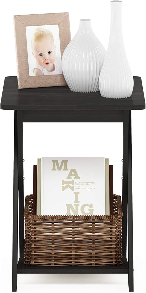 FURINNO Modern Simplistic End Table, 1-Pack Without Tray, Espresso