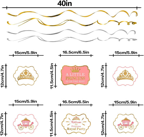 LINGTEER A Little Princess Royal Crown - 12 pcs Pink Swirls Streamers for Baby Girl Birthday Shower Decorations