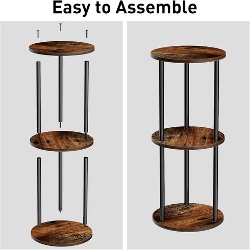 GHIMIGN 11.8'D 3-Tier Round Drink Table - Small Side Table with Wood Legs, End Table for Small Space, Balcony & Office