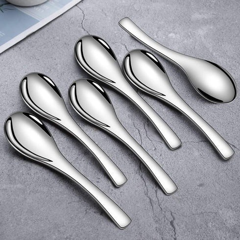 4 Pieces Stainless Steel Asian Soup Spoons, 6.3 Inch Heavy-Weight Short Handle Ramen Spoons