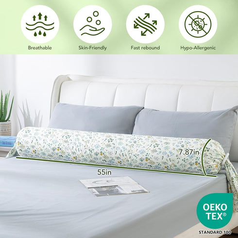 55" Full Body Pillow for Adults & Pregnancy - Extra Long Round Cylinder Pillow for Side Sleepers, Adjustable Firmness