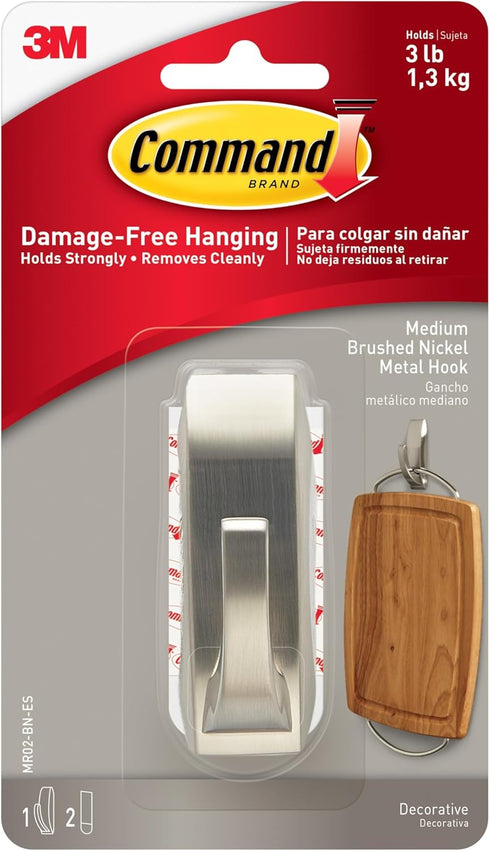 Command Modern Reflections Metal Hook, Medium, Brushed Nickel, 1-Hook