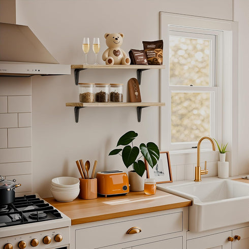 Set 6, 15.7in Brown(fs-40-l) SKYSEN Floating Shelves for Wall of Wood Wall Shelf for Decor, Bathroom, Bedroom, Storage