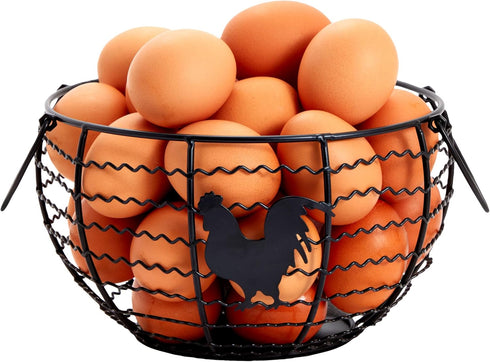 Juvale Wire Egg Basket Countertop Organizer, 8.2 x 8.2 x 4.9 in Black Iron - Rustic Style