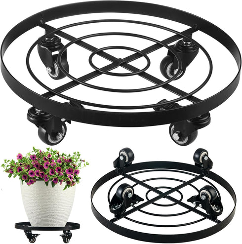 Planterhoma 1 Packs Large Metal Plant Caddy 13.6 Inch Plant Dolly with