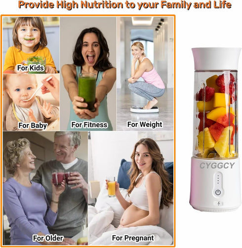 Portable Blender, Personal Blender for Shakes & Smoothies,Mini blender 17.6Oz,Juicer Cup with 6 Blades and 4000mAh USB Rechargeable,Kitchen,Home,Travel, BPA-Free(white) by CYGGCY
