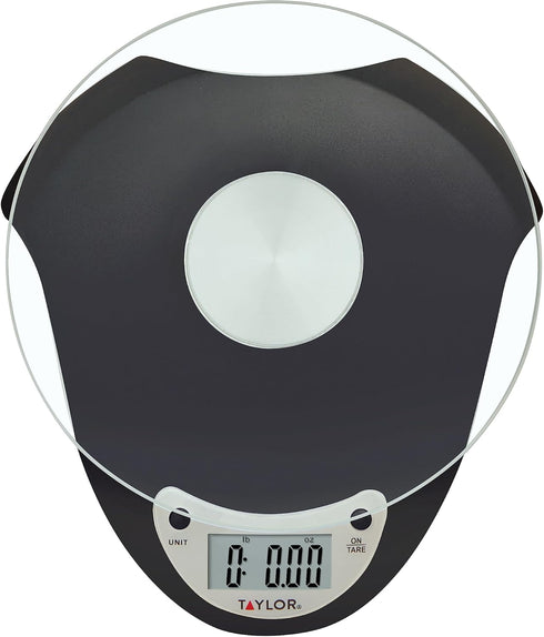 Taylor Digital Kitchen Scale - Glass Platform with Tare Button, Weighs up to 6.6 Pounds Capacity, Black
