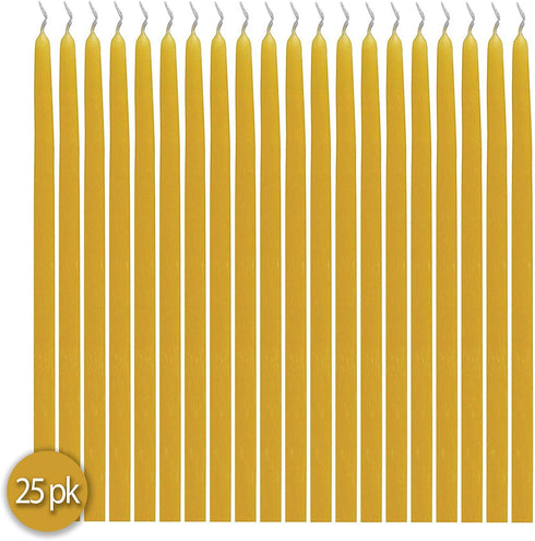 Hyoola 25 Pack Beeswax Taper Candles, Handmade, All Natural, 100% Pure Scented Bee Wax Candle, 9” Tall, Golden Yellow