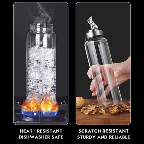 Set 17 oz Set 2 Glass Olive Oil Dispenser Bottle for Kitchen Shatterproof & Leakproof Oil and Vinegar Dispenser