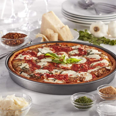 IME Nonstick Pizza Pan - 10 Inch Carbon Steel Deep Dish Baking Tray for Home Kitchen Bakeware