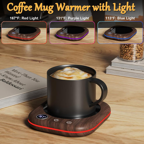 3 Settings (113-167F) 1-12H 4 Mug Warmer Upgraded,Coffee Mug Warmer for Desk LEDs Light Temp Timer H Auto Shut Off