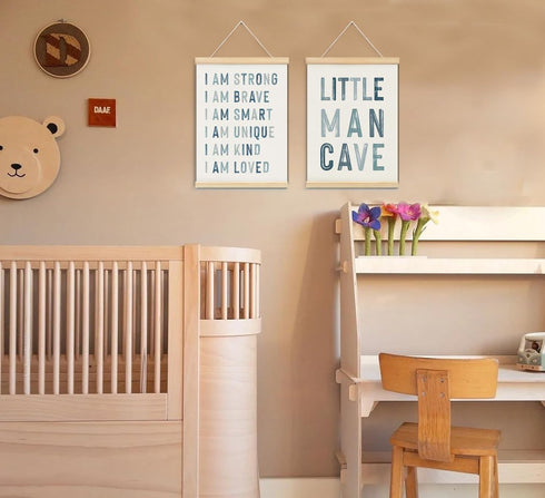 ULEGIE 2 Pack 12 16 Inches-Blue Boy Nursery Decor Posters Framed with Wood Hanger, Little Man Cave Sign for Boys Kids